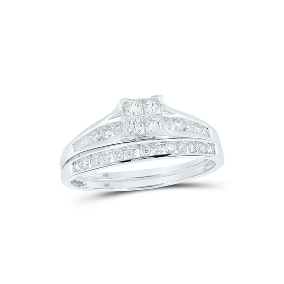 10kt White Gold Diamond Princess Bridal Wedding Ring Band Set 7/8 Cttw