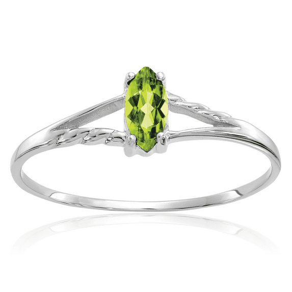 10K Solid White Gold Green Peridot Ring Gemstone Band August Birthstone Jewelry