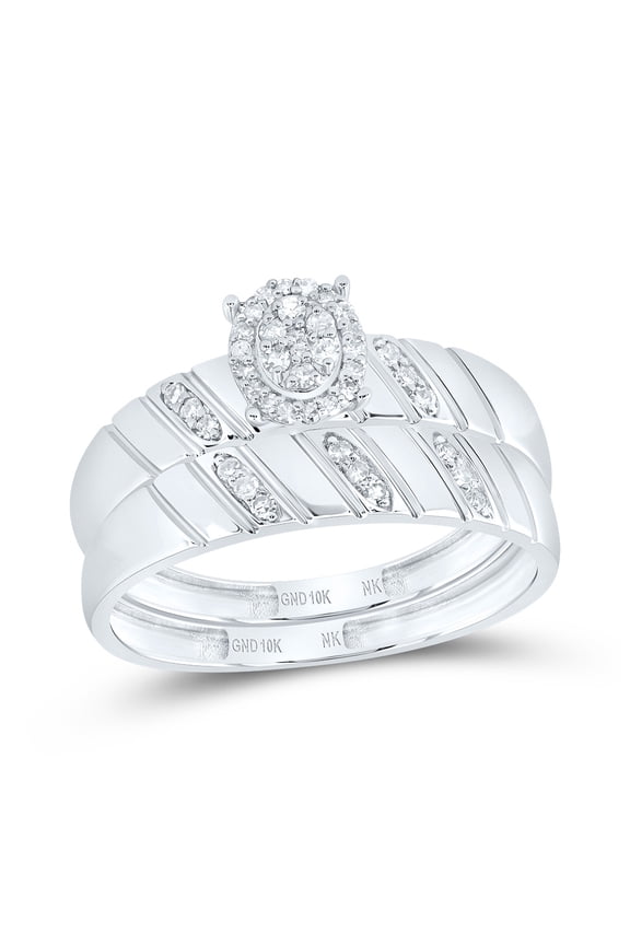 10kt White Gold His & Hers 1/5 Cttw Diamond Oval Bridal Wedding Ring Band Set, Women Size: 5-9, Men Size: 8-12