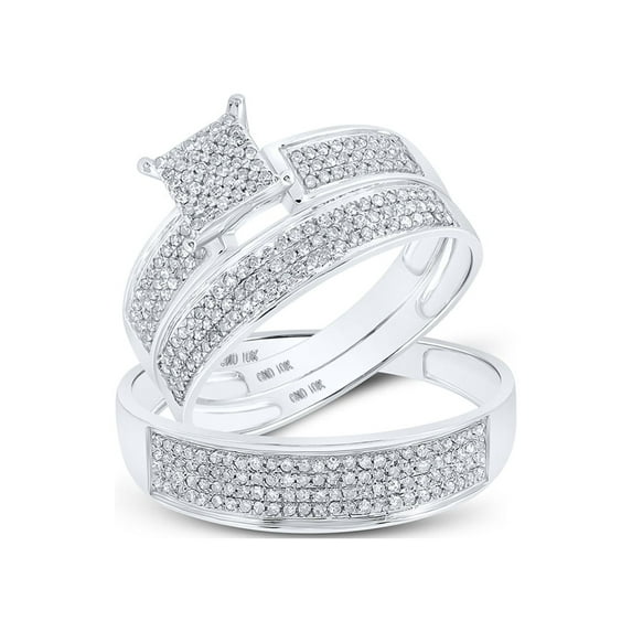 10kt White Gold His Hers Round Diamond Cluster Matching Wedding Set 1/2 Cttw