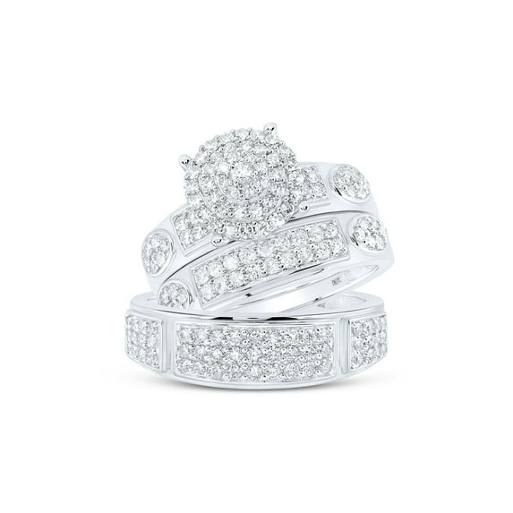 10kt White Gold His Hers Round Diamond Cluster Matching Wedding Set 1-3/8 Cttw