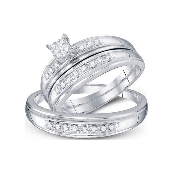 10kt White Gold His Hers Round Diamond Cluster Matching Wedding Set 1/5 Cttw