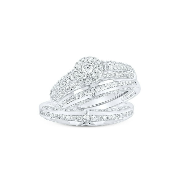 10kt White Gold His Hers Round Diamond Halo Matching Wedding Set 1 Cttw