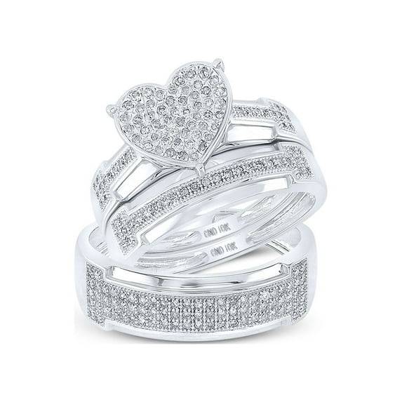 10kt White Gold His Hers Round Diamond Heart Matching Wedding Set 1/2 Cttw