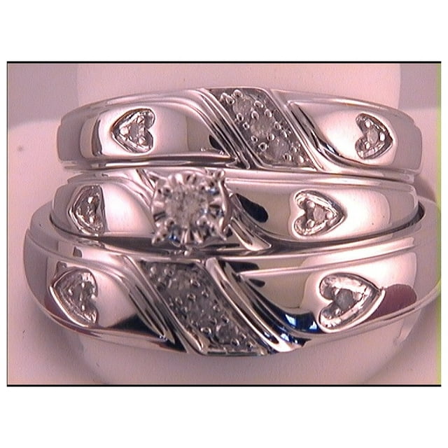 10K White Gold Round Diamond Halo Bridal Wedding Ring Band Set 1/2