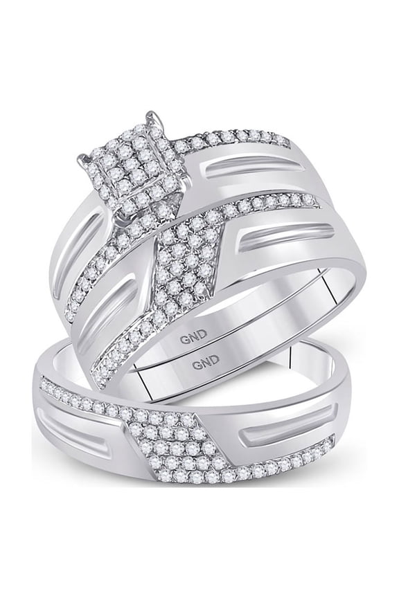 10kt White Gold His Hers Round Diamond Square Matching Wedding Set 1/2 Cttw