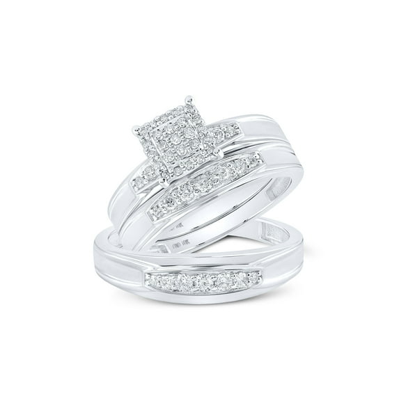 10kt White Gold His Hers Round Diamond Square Matching Wedding Set 1/2 Cttw
