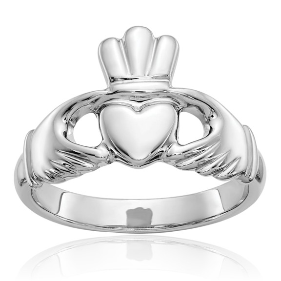 ICE CARATS 10K Solid White Gold Heart Celtic Claddagh Statement Fashion Ring - 3mm Slim Band - Polished Women's
