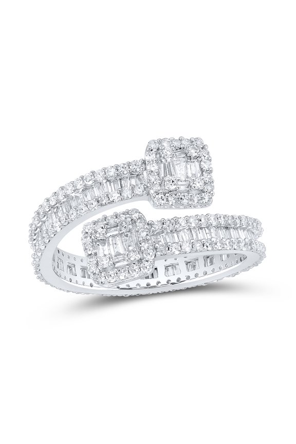 10kt White Gold Mens Baguette Diamond Cuff Eternity Band Ring 1-5/8 Cttw