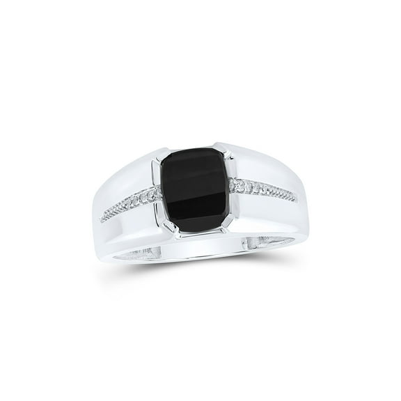 10kt White Gold Mens Cushion Onyx Diamond Band Ring 2 Cttw
