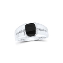 10kt White Gold Mens Cushion Onyx Diamond Band Ring 2 Cttw