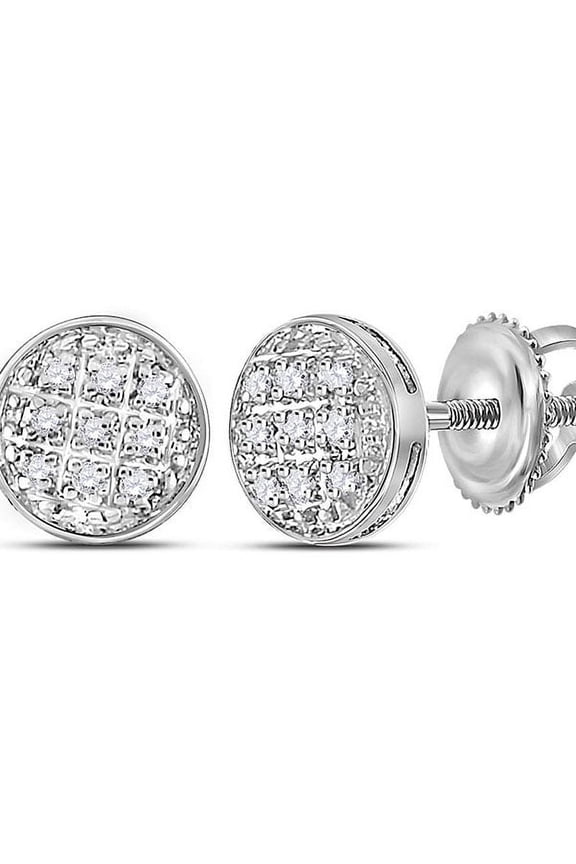 10kt White Gold Mens Diamond Circle Cluster Earrings 1/20 Cttw