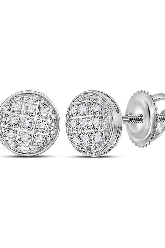 10kt White Gold Mens Diamond Circle Cluster Earrings 1/20 Cttw