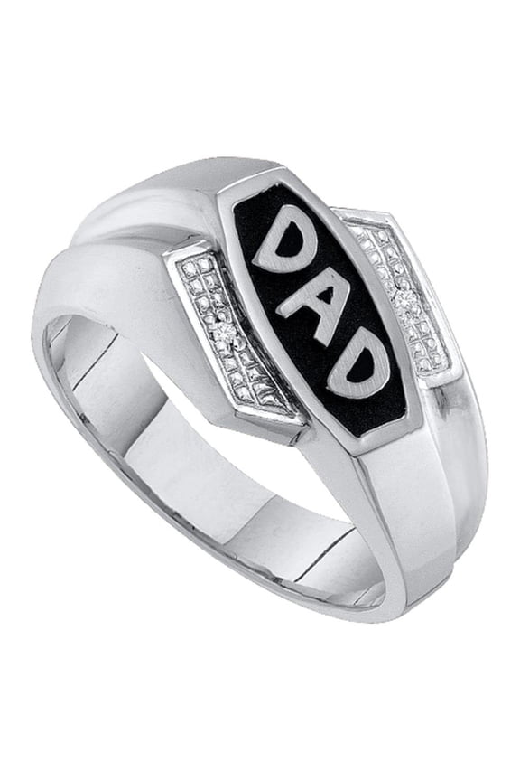 10kt White Gold Mens Diamond Dad Father Ring .01 Cttw