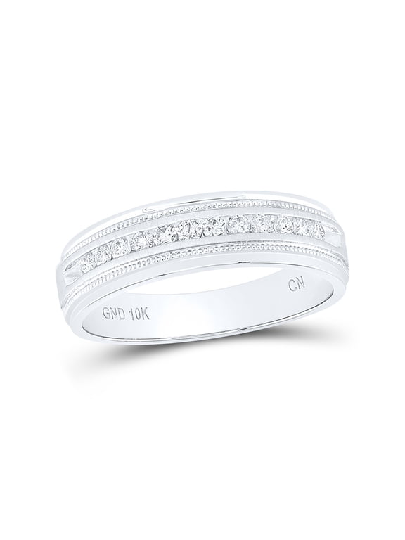 10kt White Gold Mens Machine Set Round Diamond Wedding Channel Band Ring 1/4 Cttw