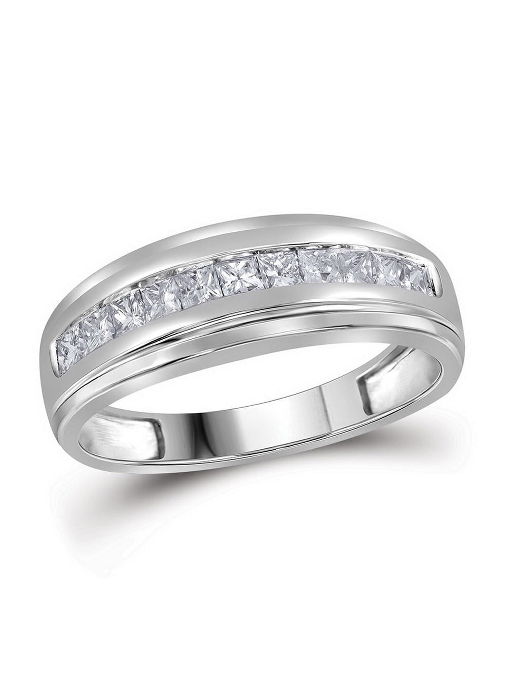 Two Row Baguette Diamond Band Ring 18K White Gold