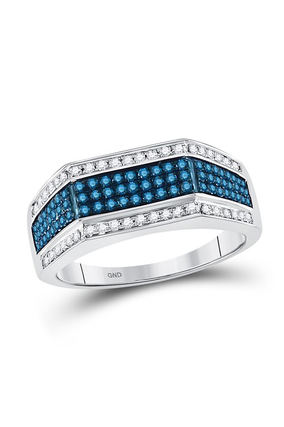 10kt White Gold Mens Round Blue Color Enhanced Diamond Band Ring 3/4 Cttw