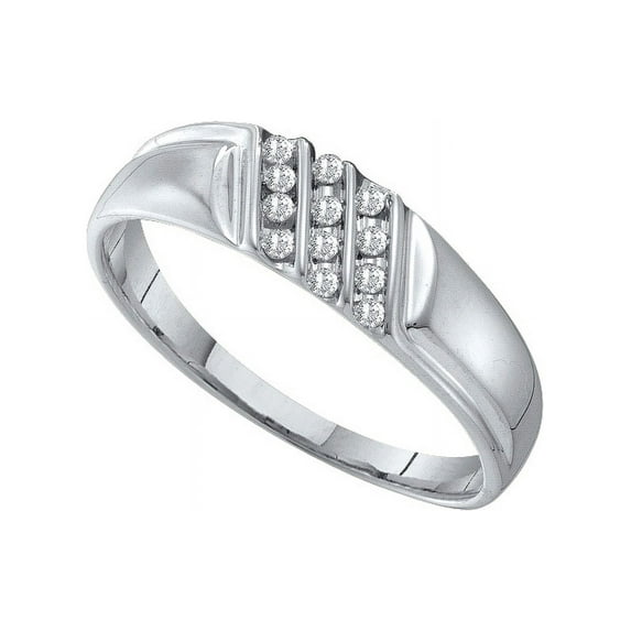 10kt White Gold Mens Round Channel-set Diamond Diagonal Triple Row Wedding Band 1/8 Cttw