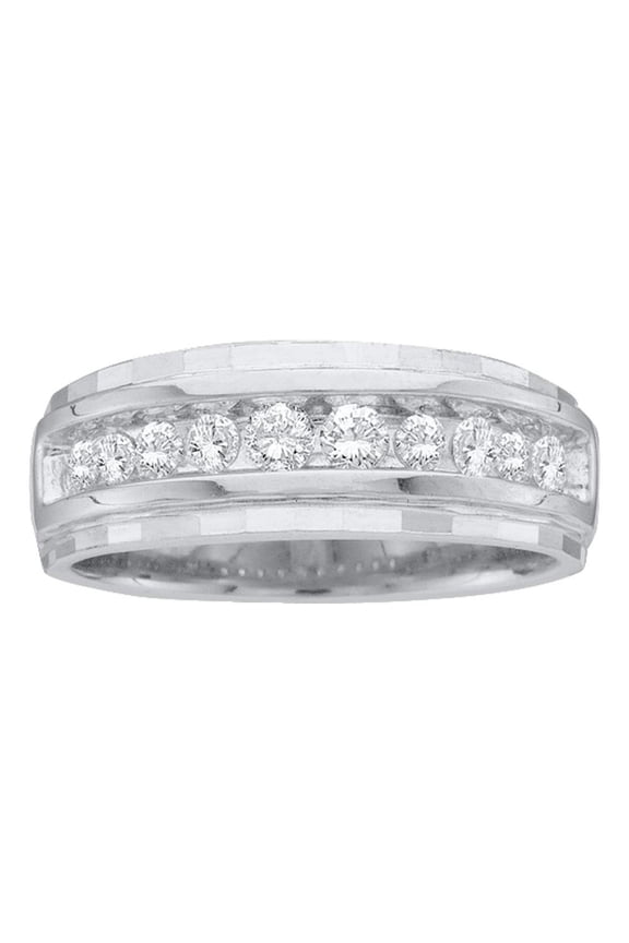 10kt White Gold Mens Round Channel-set Diamond Wedding Band Ring 1/2 Cttw