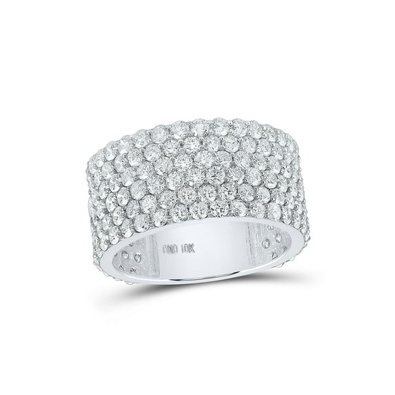 10kt White Gold Mens Round Diamond 6-Row Pave Band Ring 6-1/2 Cttw