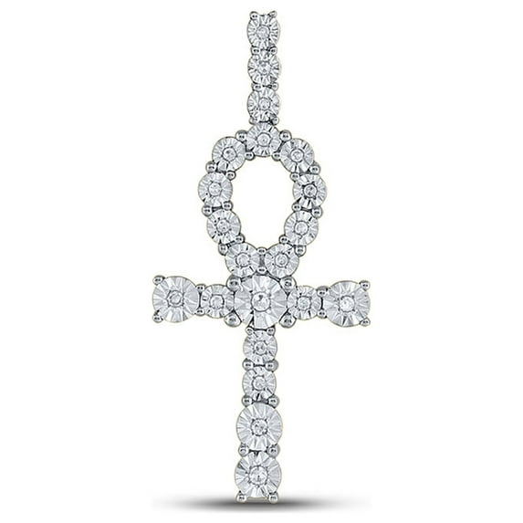 10kt White Gold Mens Round Diamond Ankh Cross Charm Pendant 1/5 Cttw