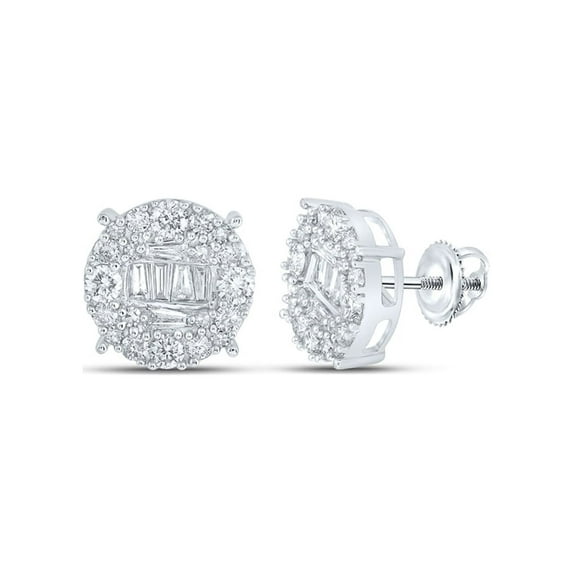 10kt White Gold Mens Round Diamond Circle Cluster Earrings 1 Cttw