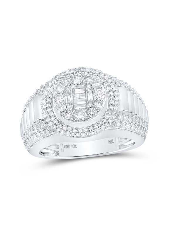 10kt White Gold Mens Round Diamond Circle Cluster Ring 1-5/8 Cttw