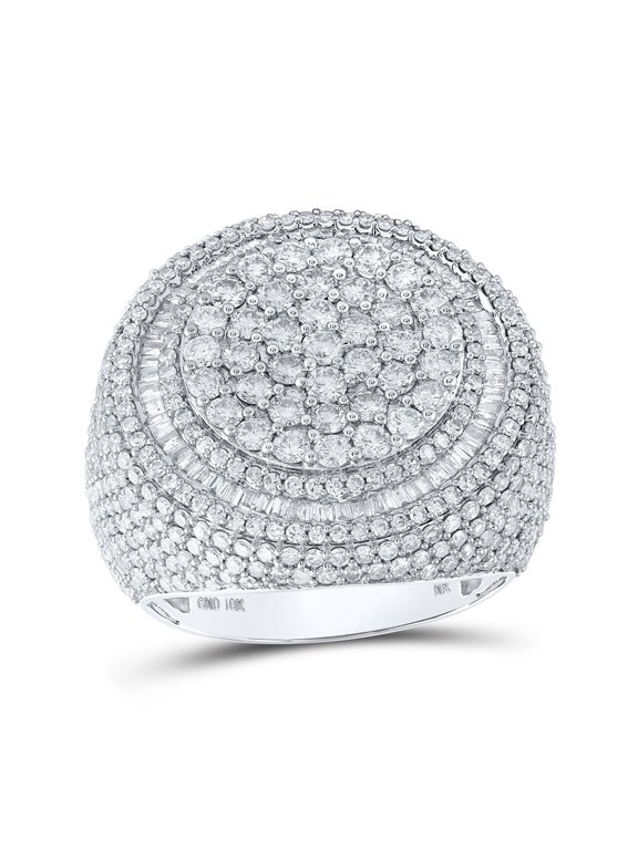 10kt White Gold Mens Round Diamond Circle Cluster Ring 5-1/3 Cttw