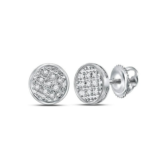 10kt White Gold Mens Round Diamond Circle Cluster Stud Earrings 1/20 Cttw