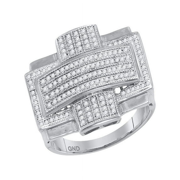 10kt White Gold Mens Round Diamond Convex Cross Rectangle Cluster Ring 1/2 Cttw