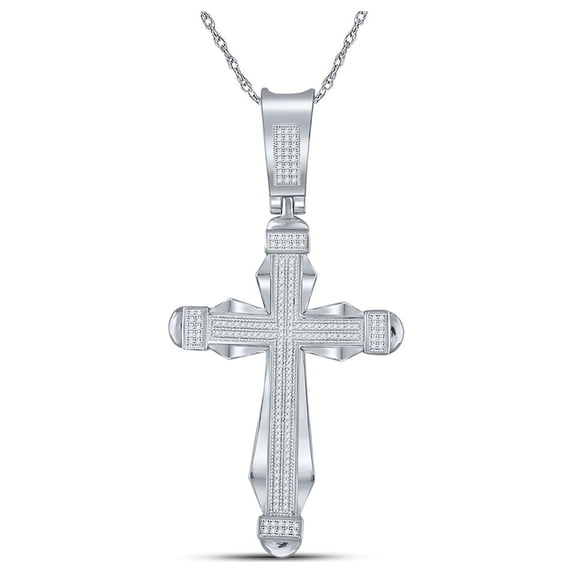 10kt White Gold Mens Round Diamond Cross Charm Pendant 1/2 Cttw
