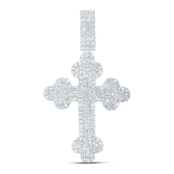 10kt White Gold Mens Round Diamond Cross Charm Pendant 2 Cttw