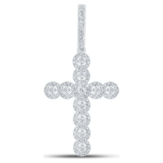 10kt White Gold Mens Round Diamond Cross Charm Pendant 3/4 Cttw