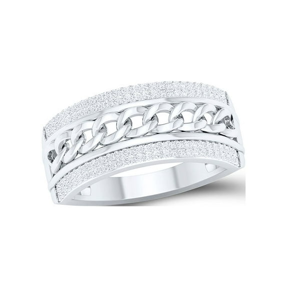 10kt White Gold Mens Round Diamond Cuban Link Band Ring 1/3 Cttw
