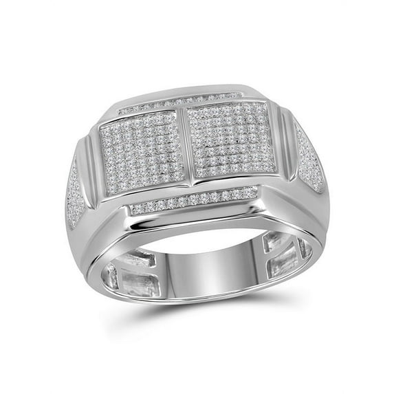 10kt White Gold Mens Round Diamond Double Square Cluster Ring 3/8 Cttw