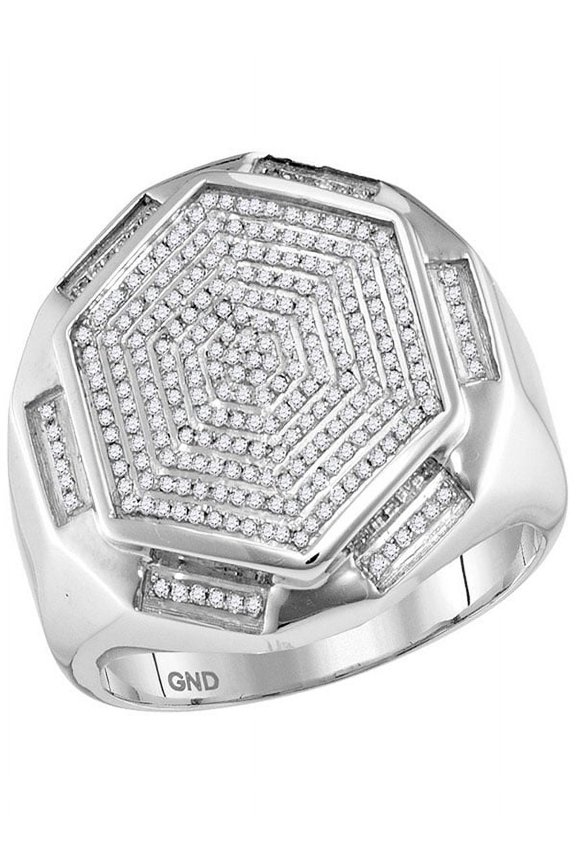 10kt White Gold Mens Round Diamond Hexagon Cluster Ring 1/2 Cttw