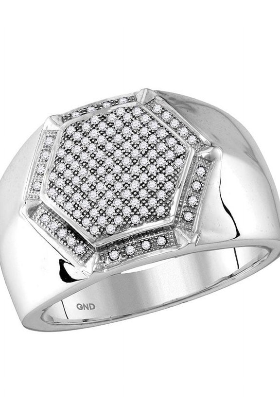 10kt White Gold Mens Round Diamond Hexagon Frame Cluster Ring 3/8 Cttw
