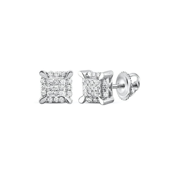 10kt White Gold Mens Round Diamond Kite Cluster Earrings 1/20 Cttw