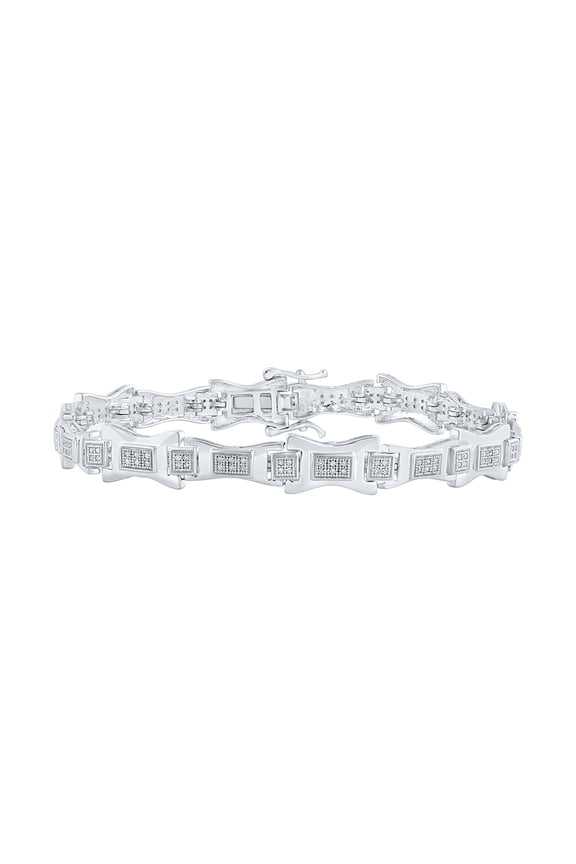10kt White Gold Mens Round Diamond Link Bracelet 1/2 Cttw
