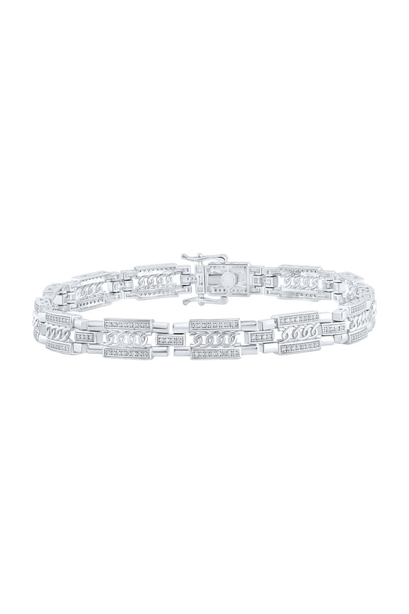 10kt White Gold Mens Round Diamond Link Bracelet 3/4 Cttw
