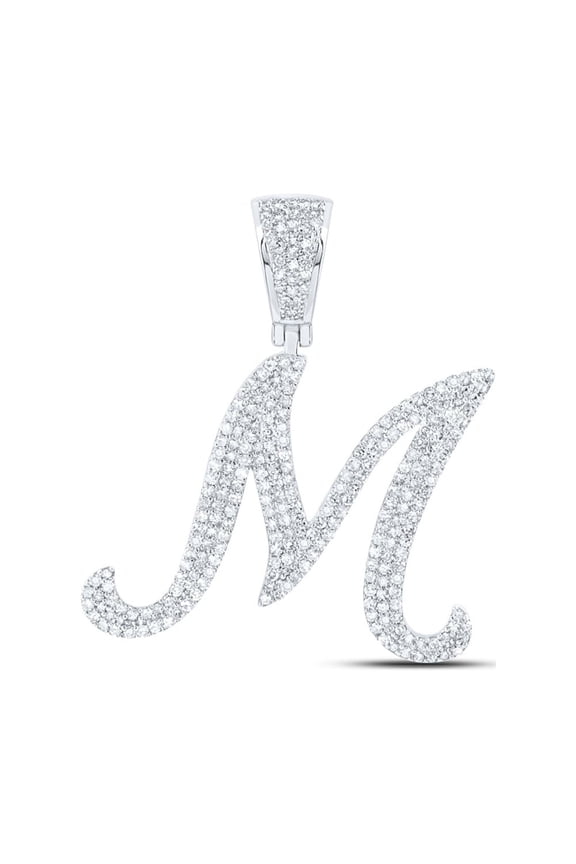 10kt White Gold Mens Round Diamond M Initial Charm Pendant 1-1/5 Cttw