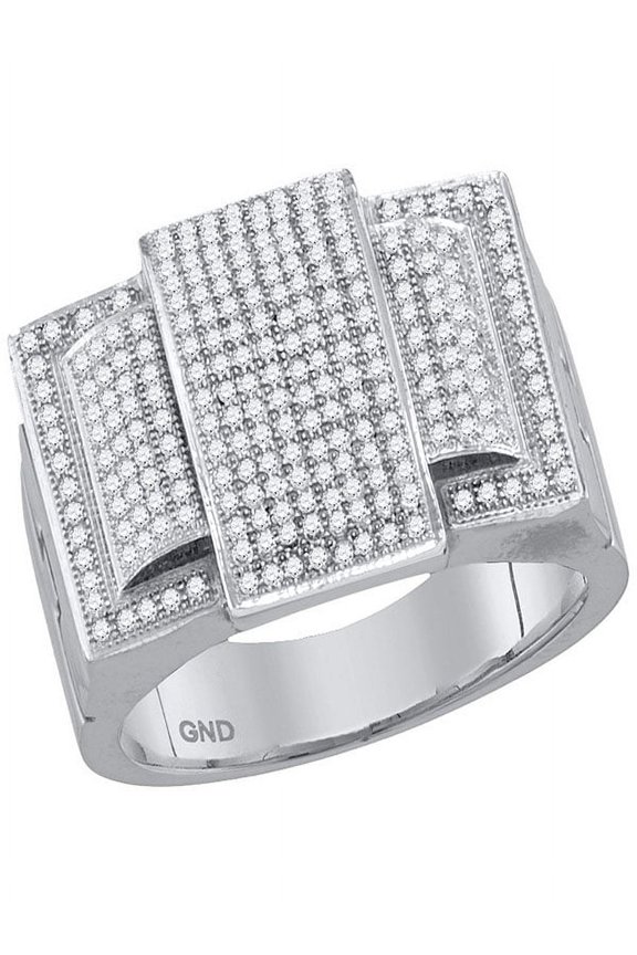 10kt White Gold Mens Round Diamond Rectangle Elevated Cluster Ring 3/4 Cttw