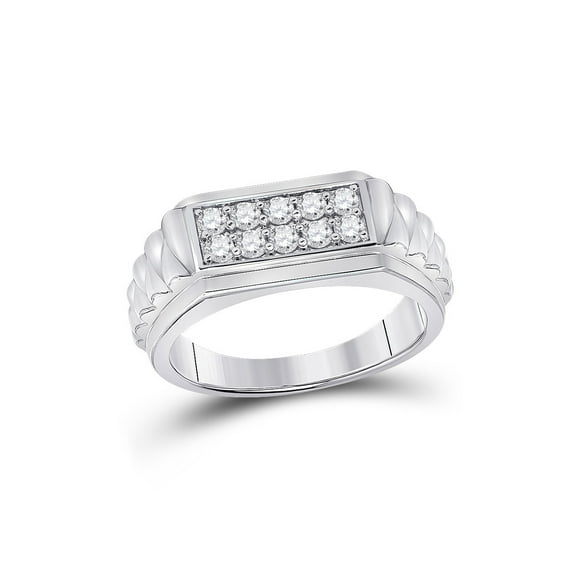 10kt White Gold Mens Round Diamond Ribbed Flat Top Band Ring 1/2 Cttw