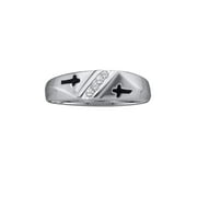 DIAMOND DEAL 10kt White Gold Mens Round Diamond Single Row Cross Wedding Band 1/20 Cttw