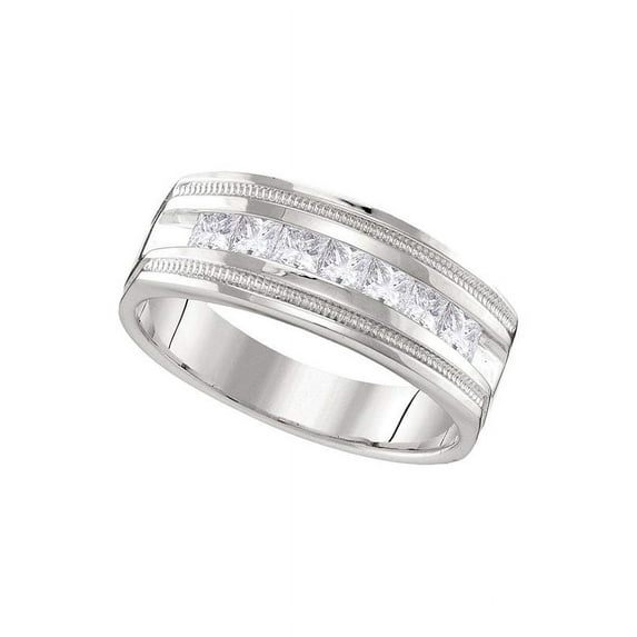 10kt White Gold Mens Round Diamond Single Row Milgrain Wedding Band Ring 1.00 Cttw