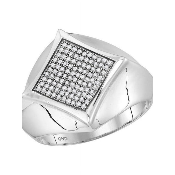 10kt White Gold Mens Round Diamond Square Cluster Ring 1/3 Cttw