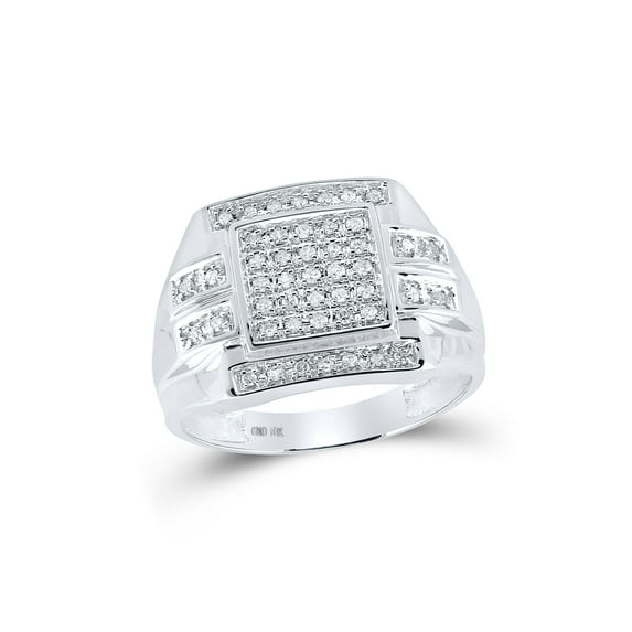 10kt White Gold Mens Round Diamond Square Cluster Ring 1/3 Cttw