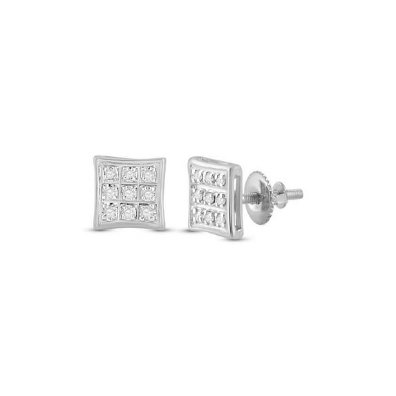 10kt White Gold Mens Round Diamond Square Earrings 1/20 Cttw