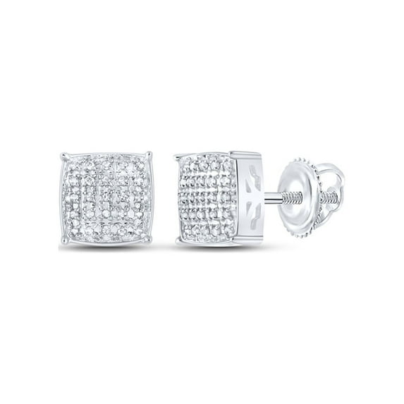 10kt White Gold Mens Round Diamond Square Earrings 1/8 Cttw