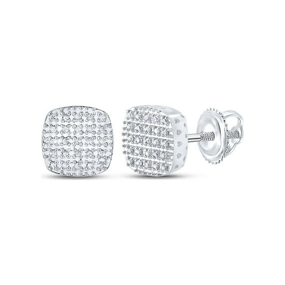 10kt White Gold Mens Round Diamond Square Earrings 1/8 Cttw